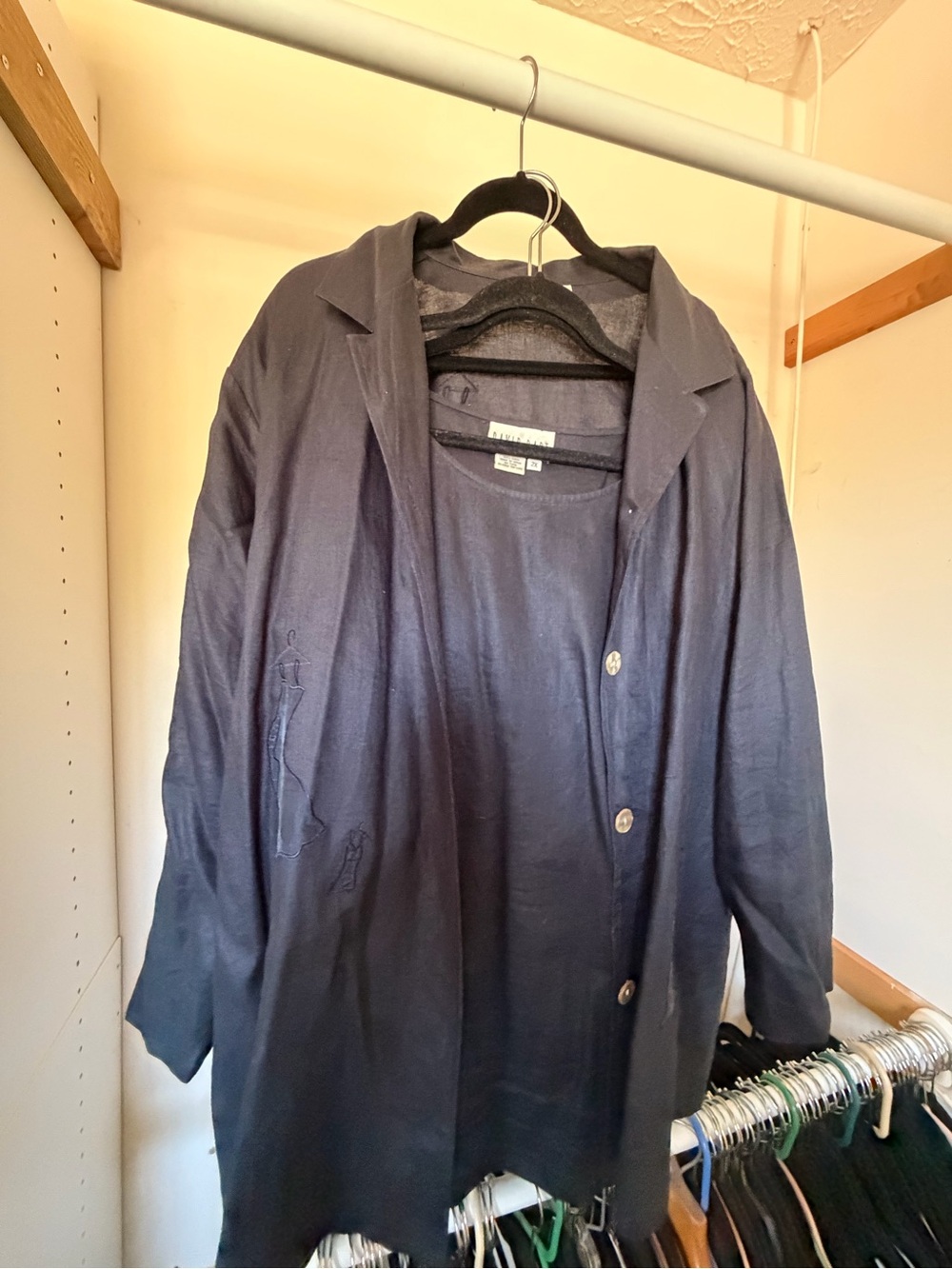 David Dart 3 piece Women's Navy Relaxed Linen Top, Jacket, Pants 100% linen